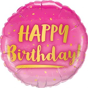 45cm Round Foil Birthday Gold & Pink #78672 - Each (Pkgd.)