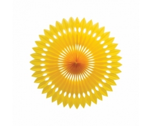 Paper Party Hanging Fan Yellow 40cm #405216Y - Each (Pkgd.) Packaged in retail, hang sell packaging. Vibrant colours that are perfectly coordinated to the Paper Party Range. PLUS they are RECYCLABLE! Super Versatile! Use for hanging decor, add to balloon garlands and walls or create full paper garlands by teaming up with our other shapes and sizes .