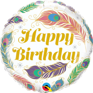 45cm Round Foil Birthday Peacock Feathers #97385 - Each (Pkgd.)