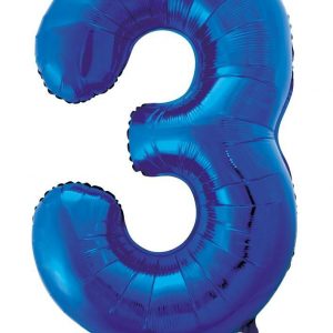 86cm Number 3 Blue Foil Balloon #213733 - Each (Pkgd.) Self Sealing Valve - Fill with Air or Helium.