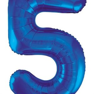 86cm Number 5 Blue Foil Balloon #213735 - Each (Pkgd.) Self Sealing Valve - Fill with Air or Helium.