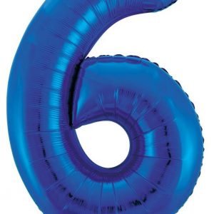 86cm Number 6 Blue Foil Balloon #213736 - Each (Pkgd.) Self Sealing Valve - Fill with Air or Helium.