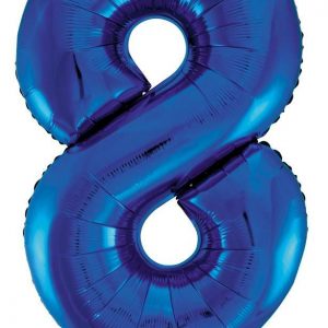 86cm Number 8 Blue Foil Balloon #213738 - Each (Pkgd.) Self Sealing Valve - Fill with Air or Helium.