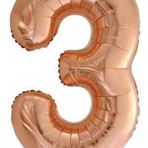 86cm Number 3 Rose Gold Foil Balloon #213743 - Each (Pkgd.) Self Sealing Valve - Fill with Air or Helium.