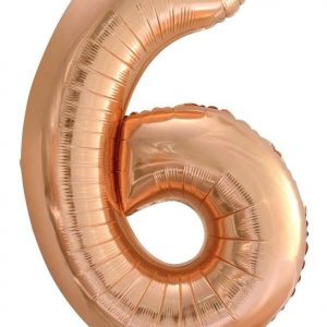 86cm Number 6 Rose Gold Foil Balloon #213746 - Each (Pkgd.) Self Sealing Valve - Fill with Air or Helium.