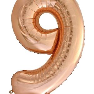 86cm Number 9 Rose Gold Foil Balloon #213749 - Each (Pkgd.) Self Sealing Valve - Fill with Air or Helium.