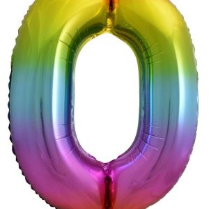 86cm Number 0 Rainbow Splash Foil Balloon #213770 - Each (Pkgd.) Self Sealing Valve - Fill with Air or Helium.