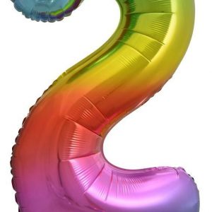 86cm Number 2 Rainbow Splash Foil Balloon #213772 - Each (Pkgd.) Self Sealing Valve - Fill with Air or Helium.