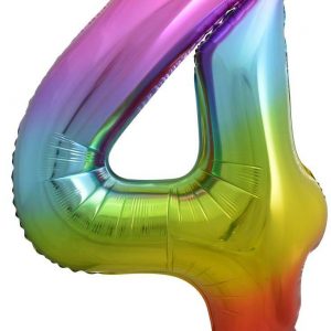 86cm Number 4 Rainbow Splash Foil Balloon #213774 - Each (Pkgd.) Self Sealing Valve - Fill with Air or Helium.