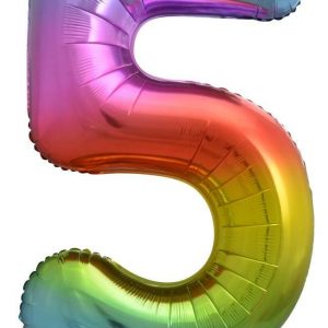 86cm Number 5 Rainbow Splash Foil Balloon #213775 - Each (Pkgd.) Self Sealing Valve - Fill with Air or Helium.