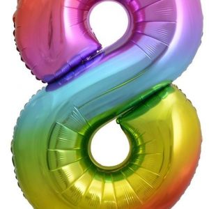 86cm Number 8 Rainbow Splash Foil Balloon #213778 - Each (Pkgd.) Self Sealing Valve - Fill with Air or Helium.