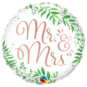 45cm Wedding Mr & Mrs Elegant Greenery Foil Balloon #10402 - Each (Pkgd.)