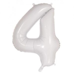 86cm Number 4 White Foil Balloon #213804 - Each (Pkgd.) Self Sealing Valve - Fill with Air or Helium.