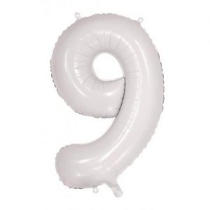 86cm Number 9 White Foil Balloon #213809 - Each (Pkgd.) Self Sealing Valve - Fill with Air or Helium.