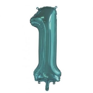 86cm Number 1 Teal Foil Balloon #213811 - Each (Pkgd.) Self Sealing Valve - Fill with Air or Helium.