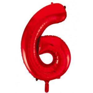 86cm Number 6 Red Foil Balloon #213826 - Each (Pkgd.) Self Sealing Valve - Fill with Air or Helium.