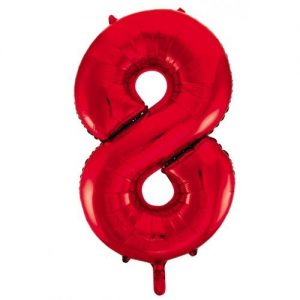 86cm Number 8 Red Foil Balloon #213828 - Each (Pkgd.) Self Sealing Valve - Fill with Air or Helium.