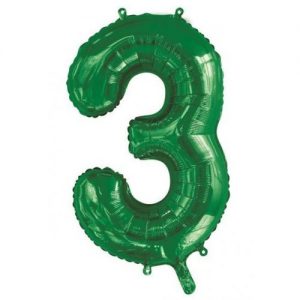 86cm Number 3 Green Foil Balloon #213833 - Each (Pkgd.) Self Sealing Valve - Fill with Air or Helium.