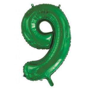 86cm Number 9 Green Foil Balloon #213839 - Each (Pkgd.) Self Sealing Valve - Fill with Air or Helium.