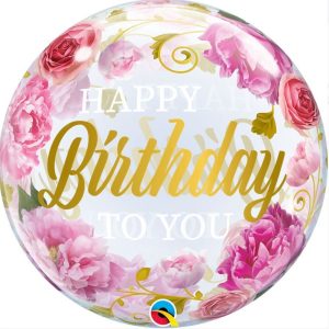 56cm Single Bubble Bday To You Pink Peonies #18649 - Each (Pkgd.)