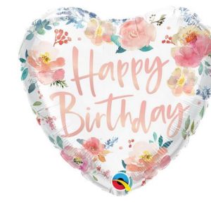 45cm Heart Foil BDay Watercolor Roses #23174 - Each (Pkgd.)