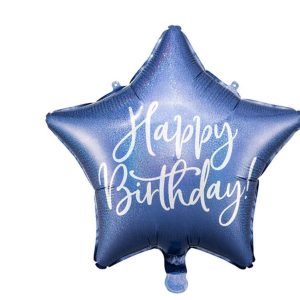 40cm Foil Balloon Glossy Star Cursive Happy Birthday Navy #25263074 - Each (Pkgd.)