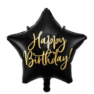 40cm Foil Balloon Glossy Star Cursive Happy Birthday Black #252693010 - Each (Pkgd.)