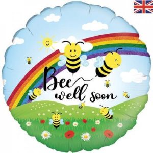 45cm Round Foil Bee Well Soon Holographic #30OT229844 - Each (Pkgd.) Holographic Foil Balloon, Self-Sealing Valve