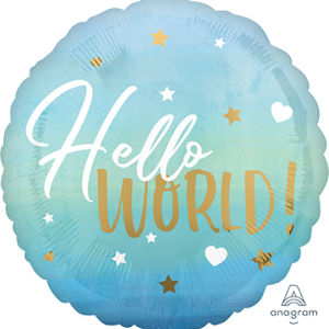 45cm Baby Boy Hello World Foil Balloon #4039730 - Each (Pkgd) Self Sealing Foil Balloon