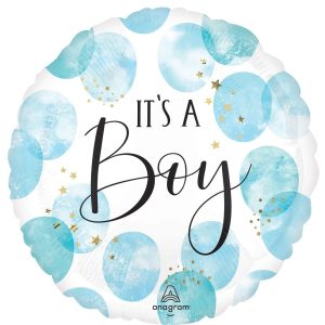 45cm Round Baby Boy Blue Watercolour Foil Balloon #4045691 - Each (Pkgd.) Self Sealing Foil Balloon
