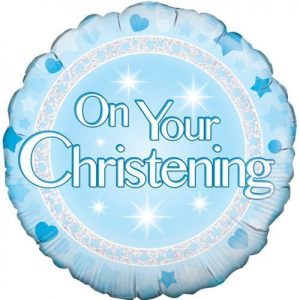 45cm Round On your Christening Boy Blue Foil Balloon #210706 - Each (Pkgd.)