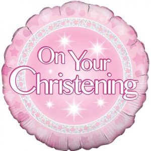 45cm Round On your Christening Girl Pink Foil Balloon #210707 - Each (Pkgd.)