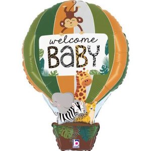61cm Shape Jungle Animals Welcome Baby Foil Balloon #2525224P - Each (Pkgd.)
