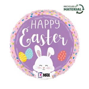 45cm Round Easter Bunny Dots Foil Balloon #2526429P - Each (Pkgd.)