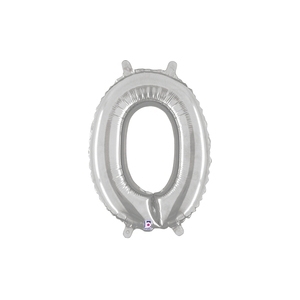 36cm Number 0 (Zero) Silver Foil Balloon - Air Fill ONLY #2534840SP - Each (Pkgd.) Easy self seal, Air inflation only (Straw included) and Tabs for easy hanging.