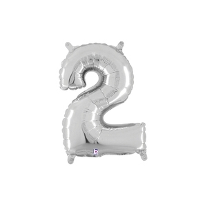 36cm Number 2 Silver Foil Balloon - Air Fill ONLY #2534842SP - Each (Pkgd.) Easy self seal, Air inflation only (Straw included) and Tabs for easy hanging.