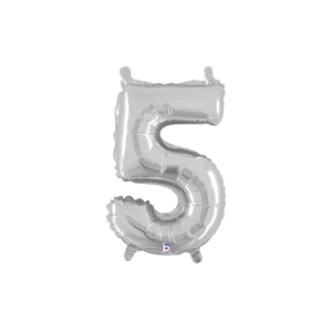 36cm Number 5 Silver Foil Balloon - Air Fill ONLY #2534845SP - Each (Pkgd.) Easy self seal, Air inflation only (Straw included) and Tabs for easy hanging.