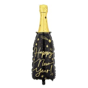 98cm Happy New Year Bottle Black & Gold Foil Balloon #25PD26164 - Each (Pkgd.)