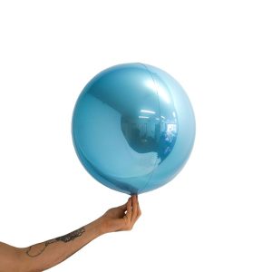 Loon Balls Metallic Light Blue 35cm Balloons #287624 - Each (Pkgd) Perfectly round foil sphere - 14" size - Helium Or Air Inflate. Recommended to start inflation with a hand pump then move to a latex or bubble regulator and finish inflation with the hand pump until all creases fully disappear. Please be aware when inflating: Do NOT put nozzle too far into the balloon, if inserted too far or inflated too fast or with too much pressure the valve will damage and leak.