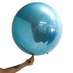Loon Balls Metallic Light Blue 61cm Balloons #287627 - Each (Pkgd) Perfectly round foil sphere - 24" size - Helium Or Air Inflate. Can also be filled with 60% helium and 40% air. Recommended to start inflation with a hand pump then move to a latex or bubble regulator and finish inflation with the hand pump until all creases fully disappear. Please be aware when inflating: Do NOT put nozzle too far into the balloon, if inserted too far or inflated too fast or with too much pressure the valve will damage and leak.