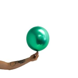 Loon Balls Metallic Green 25cm Balloons #287923 - Each (Pkgd) Perfectly round foil sphere - 10" size - Helium Or Air Inflate. Recommended to start inflation with a hand pump then move to a latex or bubble regulator and finish inflation with the hand pump until all creases fully disappear. Please be aware when inflating: Do NOT put nozzle too far into the balloon, if inserted too far or inflated too fast or with too much pressure the valve will damage and leak.