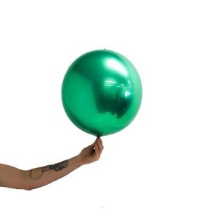 Loon Balls Metallic Green 35cm Balloons #287924 - Each (Pkgd) Perfectly round foil sphere - 14" size - Helium Or Air Inflate. Recommended to start inflation with a hand pump then move to a latex or bubble regulator and finish inflation with the hand pump until all creases fully disappear. Please be aware when inflating: Do NOT put nozzle too far into the balloon, if inserted too far or inflated too fast or with too much pressure the valve will damage and leak.