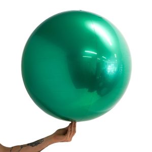 Loon Balls Metallic Green 61cm Balloons #287927 - Each (Pkgd) Perfectly round foil sphere - 24" size - Helium Or Air Inflate. Can also be filled with 60% helium and 40% air. Recommended to start inflation with a hand pump then move to a latex or bubble regulator and finish inflation with the hand pump until all creases fully disappear. Please be aware when inflating: Do NOT put nozzle too far into the balloon, if inserted too far or inflated too fast or with too much pressure the valve will damage and leak.