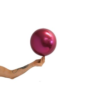 Loon Balls Metallic Burgundy 25cm Balloons #288223 - Each (Pkgd) Perfectly round foil sphere - 10" size - Helium Or Air Inflate. Recommended to start inflation with a hand pump then move to a latex or bubble regulator and finish inflation with the hand pump until all creases fully disappear. Please be aware when inflating: Do NOT put nozzle too far into the balloon, if inserted too far or inflated too fast or with too much pressure the valve will damage and leak.