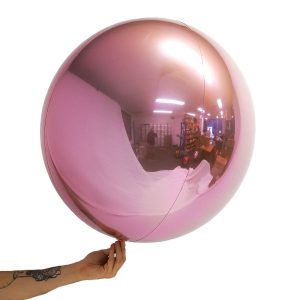 Loon Balls Metallic Light Pink 61cm Balloons #288327 - Each (Pkgd) Perfectly round foil sphere - 24" size - Helium Or Air Inflate. Can also be filled with 60% helium and 40% air. Recommended to start inflation with a hand pump then move to a latex or bubble regulator and finish inflation with the hand pump until all creases fully disappear. Please be aware when inflating: Do NOT put nozzle too far into the balloon, if inserted too far or inflated too fast or with too much pressure the valve will damage and leak.