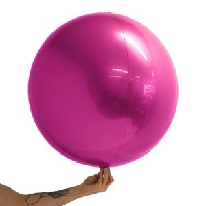 Loon Balls Metallic Hot Pink 61cm Balloons #288729 - Each (Pkgd) Perfectly round foil sphere - 24" size - Helium Or Air Inflate. Can also be filled with 60% helium and 40% air. Recommended to start inflation with a hand pump then move to a latex or bubble regulator and finish inflation with the hand pump until all creases fully disappear. Please be aware when inflating: Do NOT put nozzle too far into the balloon, if inserted too far or inflated too fast or with too much pressure the valve will damage and leak.