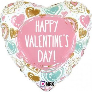 45cm Valentine Doodles Heart Foil Balloon #30G26151P - Each (Pkgd.)