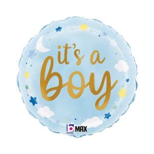 45cm It's a Boy Stars & Clouds Foil Balloon #30G26296P - Each (Pkgd.) Foil Balloon, Self-Sealing Valve