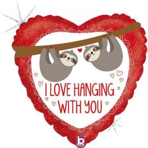 45cm Love Hanging Sloth Holographic Heart Foil Balloon #30G36927GHP - Each (Pkgd.)