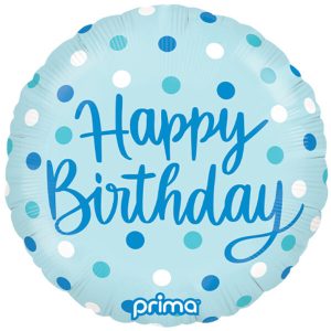45cm Round Birthday Blue Dots Foil Balloon #30P620069 - Each (Pkgd.)